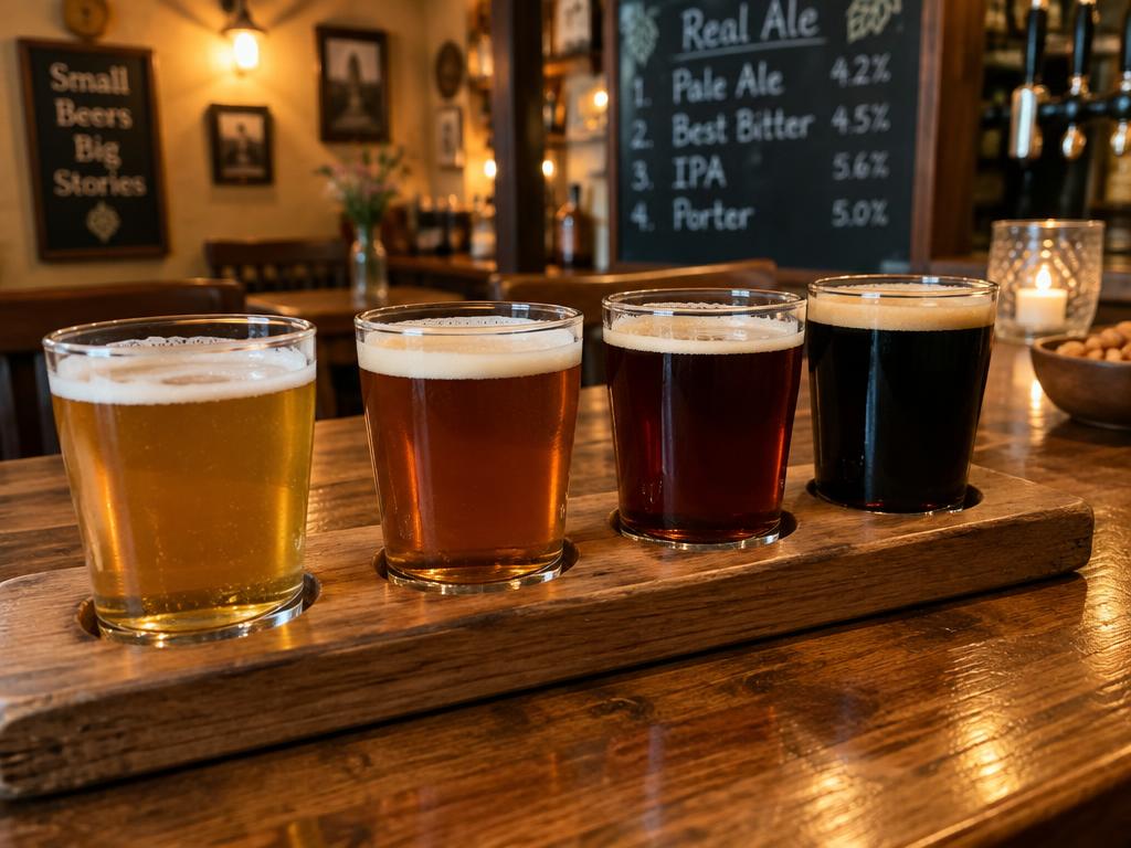 A flight of ales on the bar